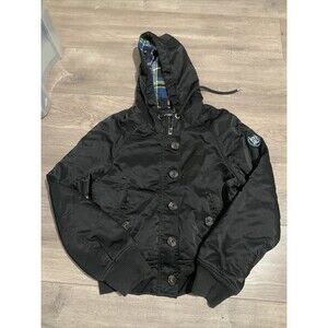 Aeropostale Hooded Flannel Lined Full Zip & Button Up Coat Gray Size Medium EUC